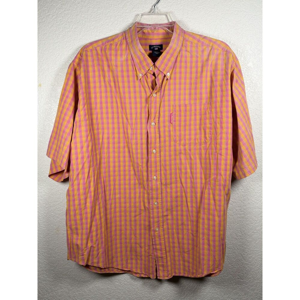 U.S. Polo Assn Men Plaid Short Sleeve Button Down Shirt Orange Pink XXL - Picture 2 of 10